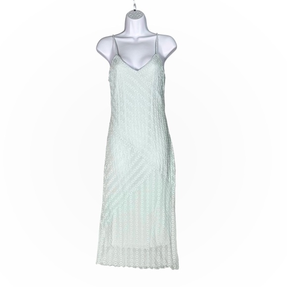 KIRIOUS LOS ANGELES Dresses & Skirts - Kirious Y2K Slip Dress Sz M Stretch Embroidered Lace Mint Green Midi Strappy
